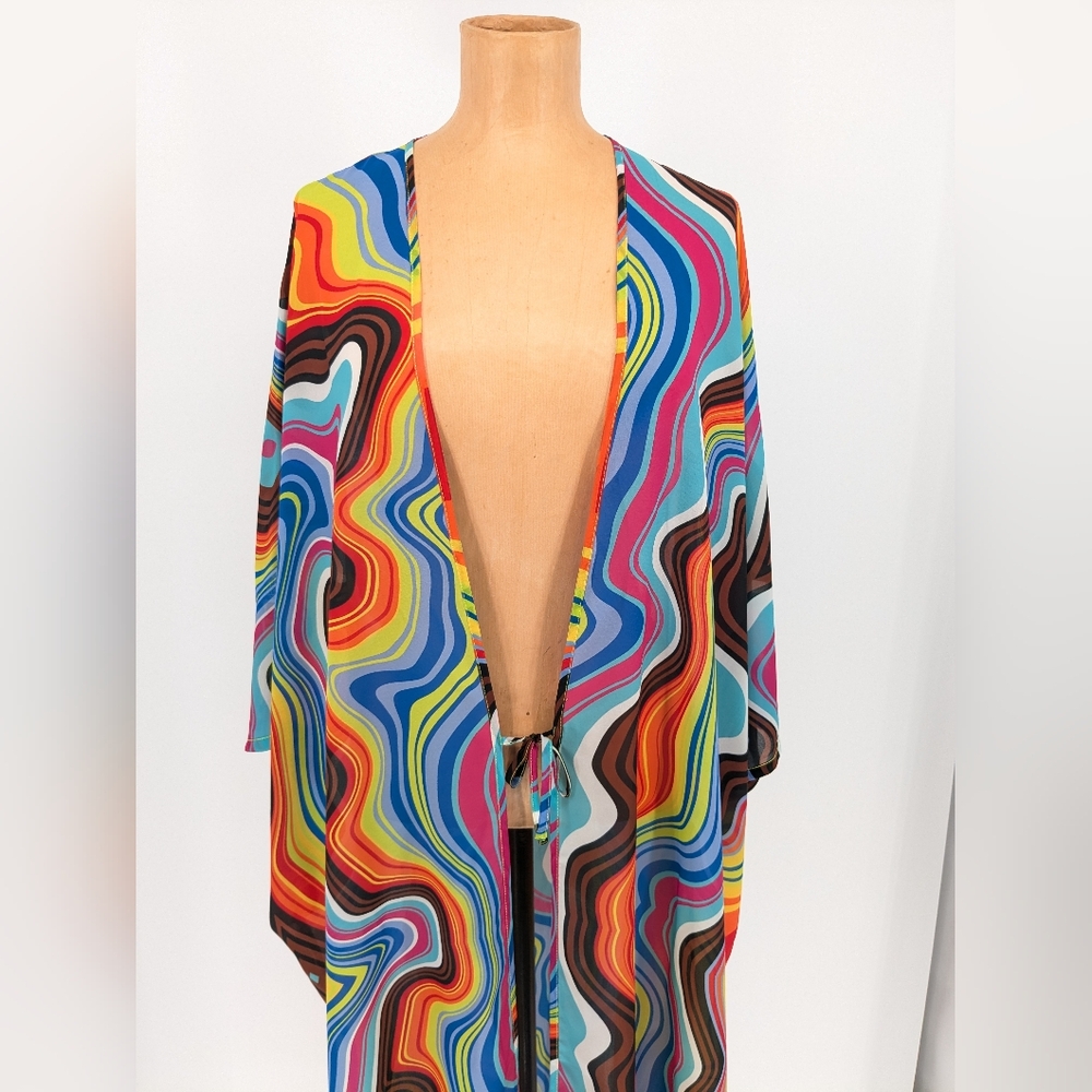 NWT Kaftko x Billy Porter Pride Psychedelic Kaftan Front Tie Size 50 Unisex - Picture 9 of 16